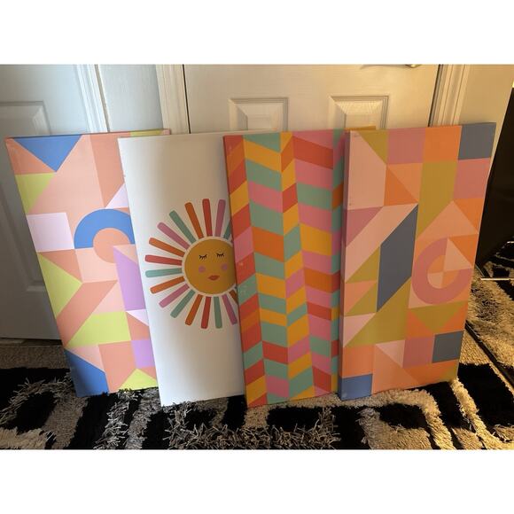 Lot of 4 Canvas Prints Colorful Abstract Sun Geometric Multicolor Decor - Picture 1 of 16